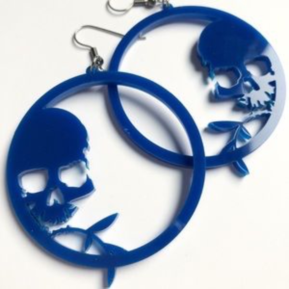 Artisan Made Skull Hoop Acrylic Earrings